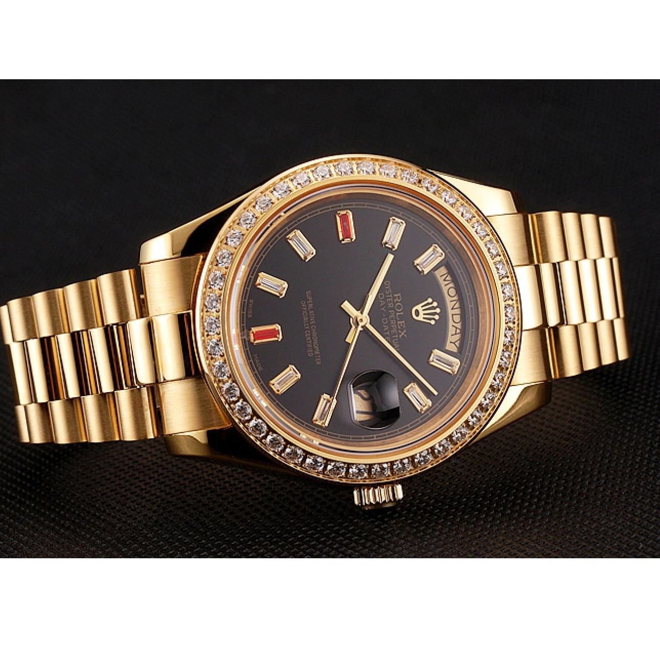 Rolex copies cheap Bracelet Rubies 1454101 Black Gold Diamonds Swiss Dial Rolex And Day-Date 0703